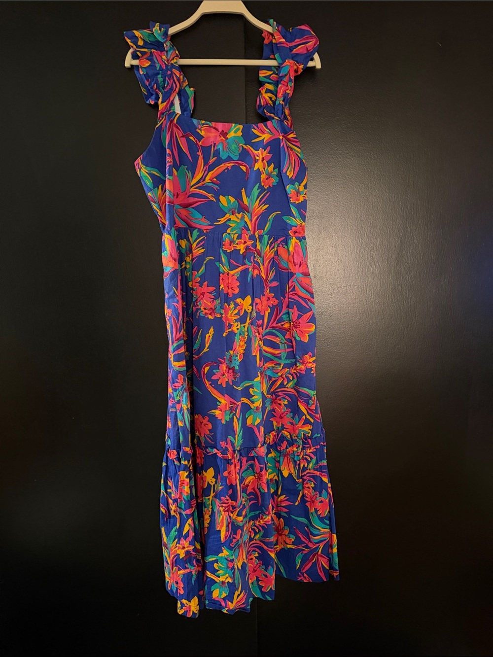 J. Crew Blue Maxi Dress with Pink & Green Floral Print